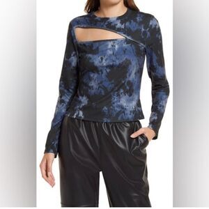 Open Edit (Anthropologie) Blue & Black Long Sleeve Cutout Chest Crop Top L